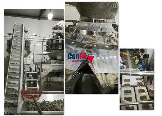 Bascula capa di 14 Multihead per il riempimento del gamberetto Tray Conveyor pronto del gamberetto