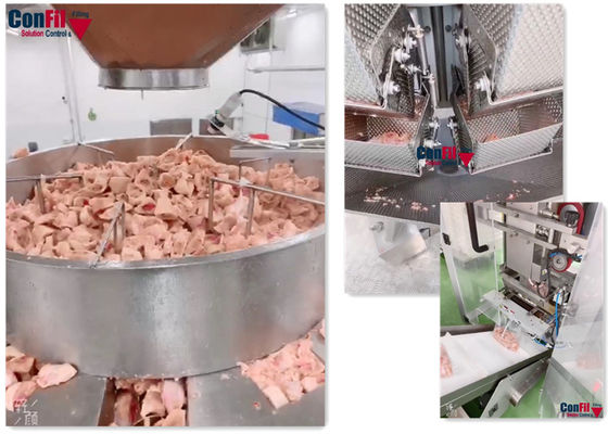 Macchina imballatrice del pesatore di Multihead per il sistema d'imballaggio sotto vuoto rotatorio tagliato congelato della macchina del pollo